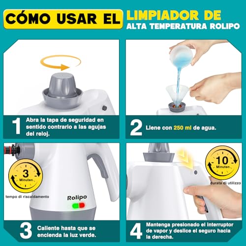 Thumbnail 8 de Rolipo Limpiador a vapor portátil a presión con 12 accesorios: limpieza eficiente sin productos químicos