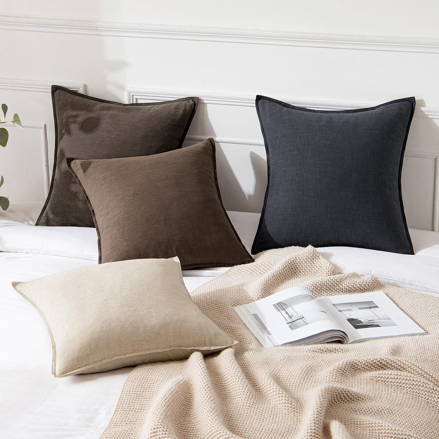 Thumbnail 3 de MIULEE Decorative Linen Pillow Covers, 18 x 18 Inch, Coffee, Set of 2