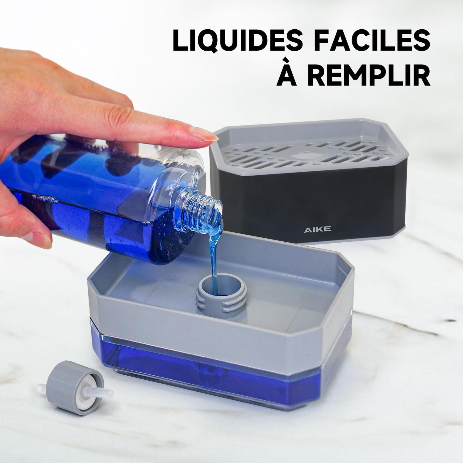 Thumbnail 1 de AIKE AK1061 240 ml – Distributeur savon cuisine en acier inoxydable, 2 en 1