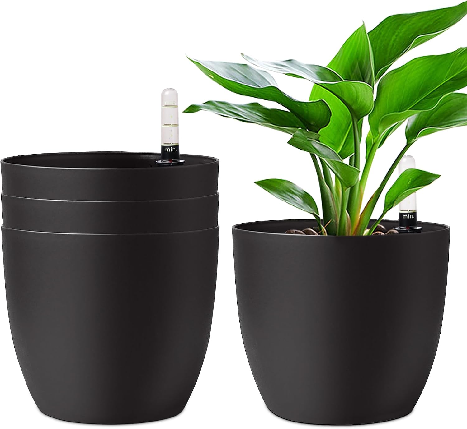 Detalle de T4U PG1316-M – czarne doniczki samonawadniające 18 cm, zestaw 4 szt.
