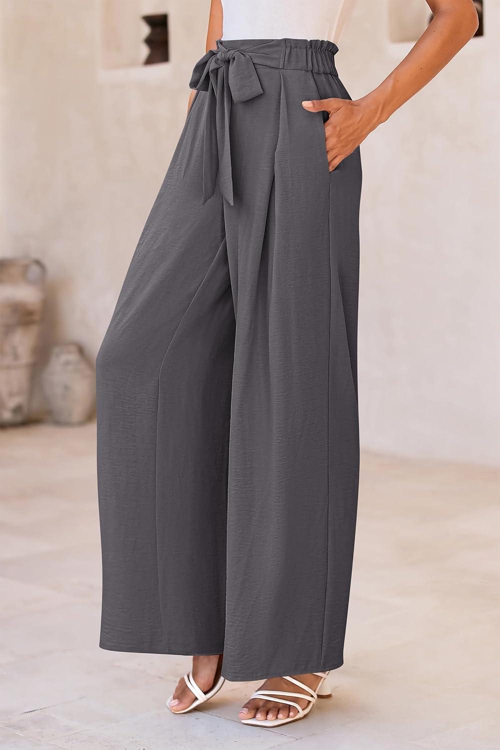 Detalle de PRETTYGARDEN Women’s Wide-Leg Work Pants (High-Waisted, Pull-On Palazzo Trouser)