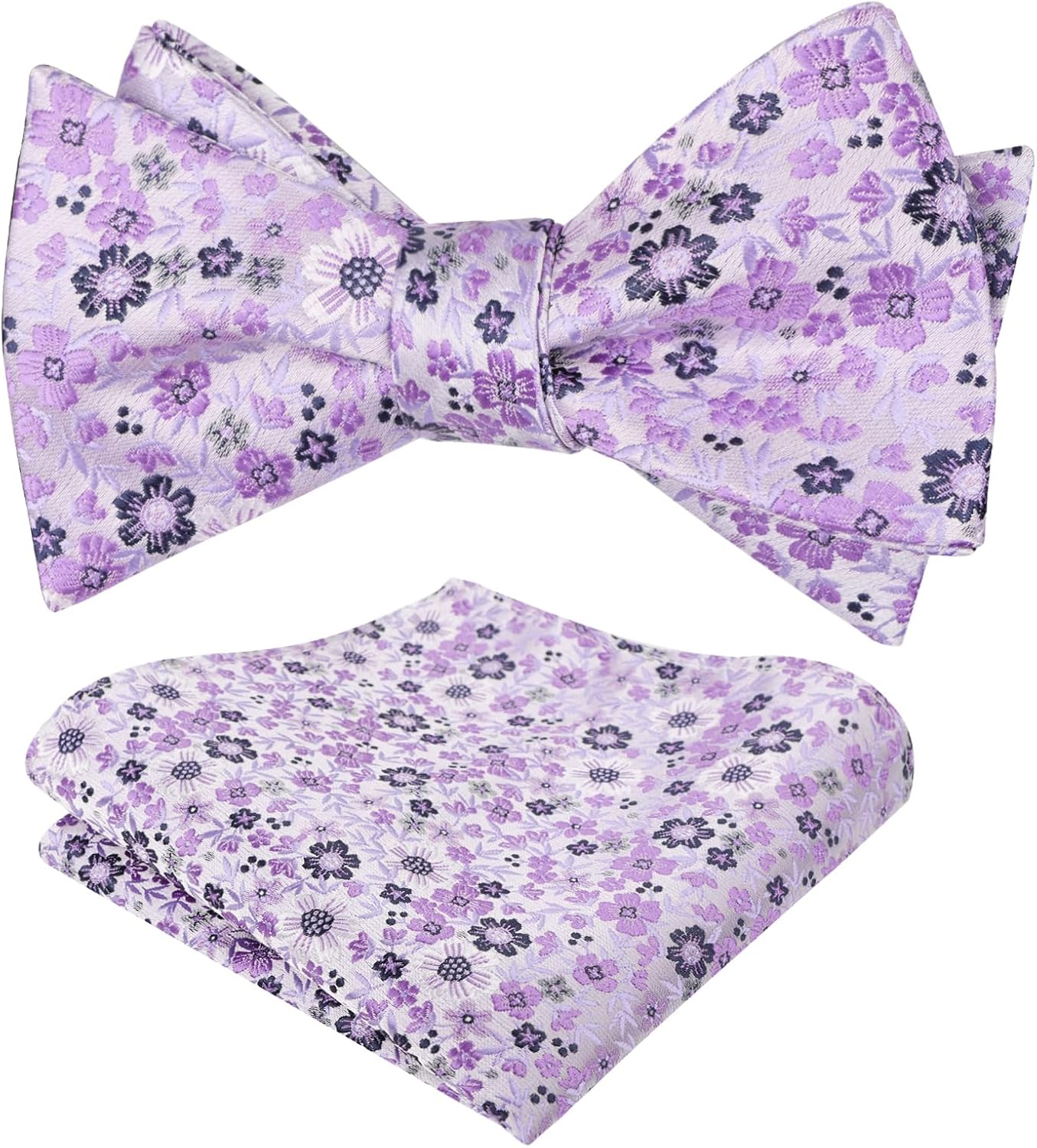 Detalle de Alizeal Men’s Self Tied Floral Bow Tie and Pocket Square Set
