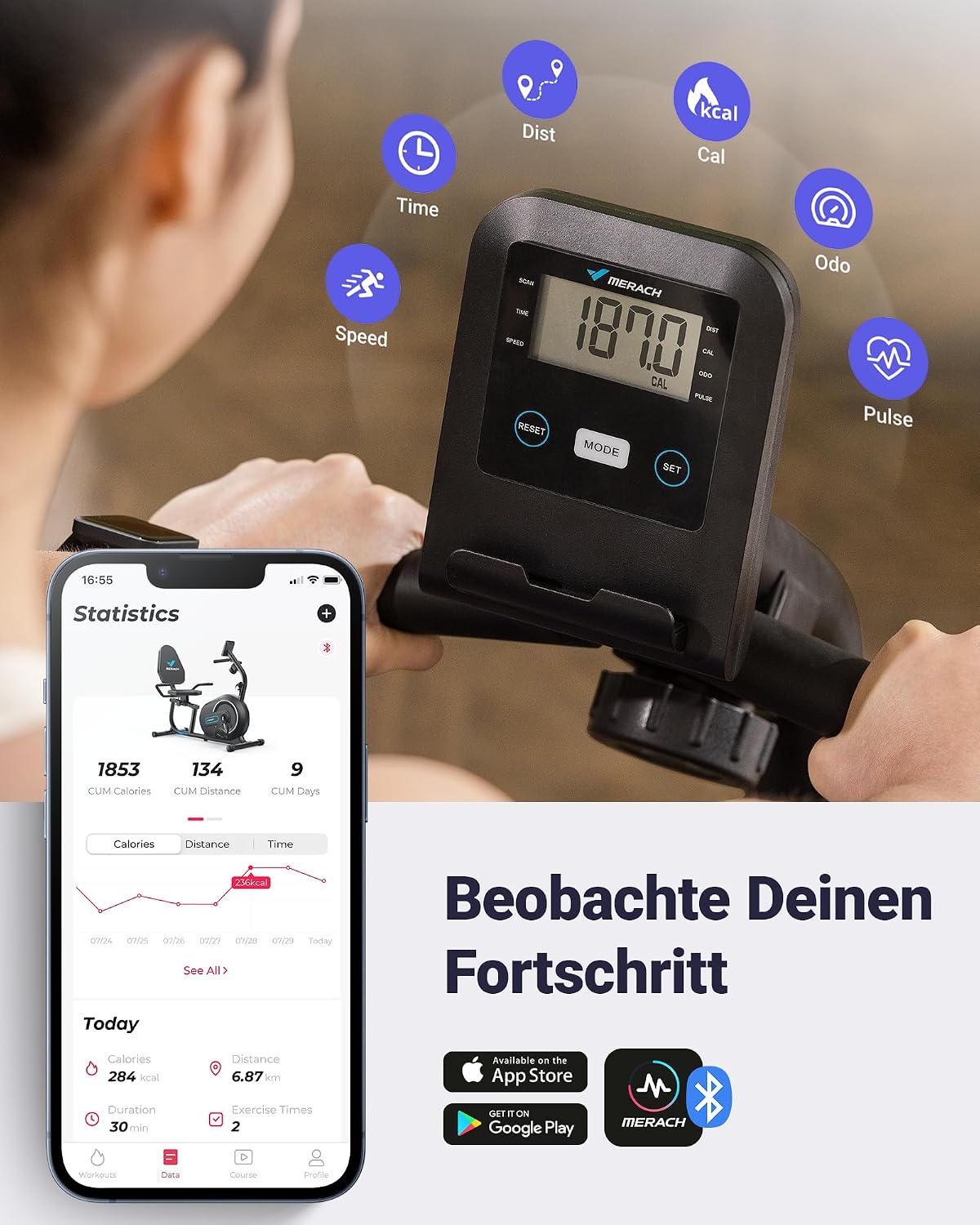 Detalle 2 de MERACH Liegeergometer S08/S23 – leiser Heimtrainer mit 8-stufigem Magnetwiderstand, App-Kompatibilität und Herzfrequenzsensoren