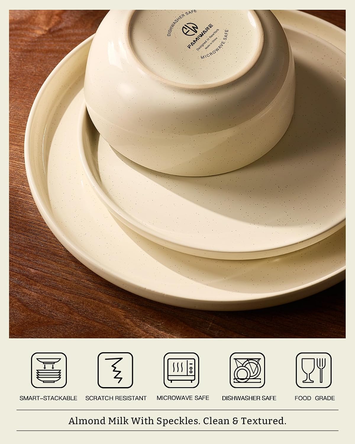Detalle de Famiware Milkyway Stoneware Dinnerware Set, 16-Piece for Everyday & Formal Dining
