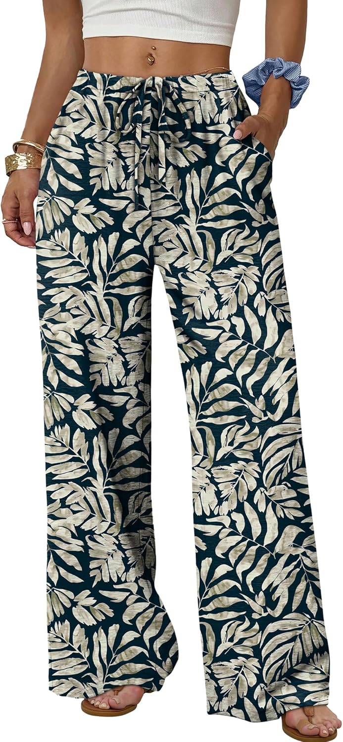 Detalle 2 de Sampeel Women’s Wide-Leg Drawstring Palazzo Pants with Pockets