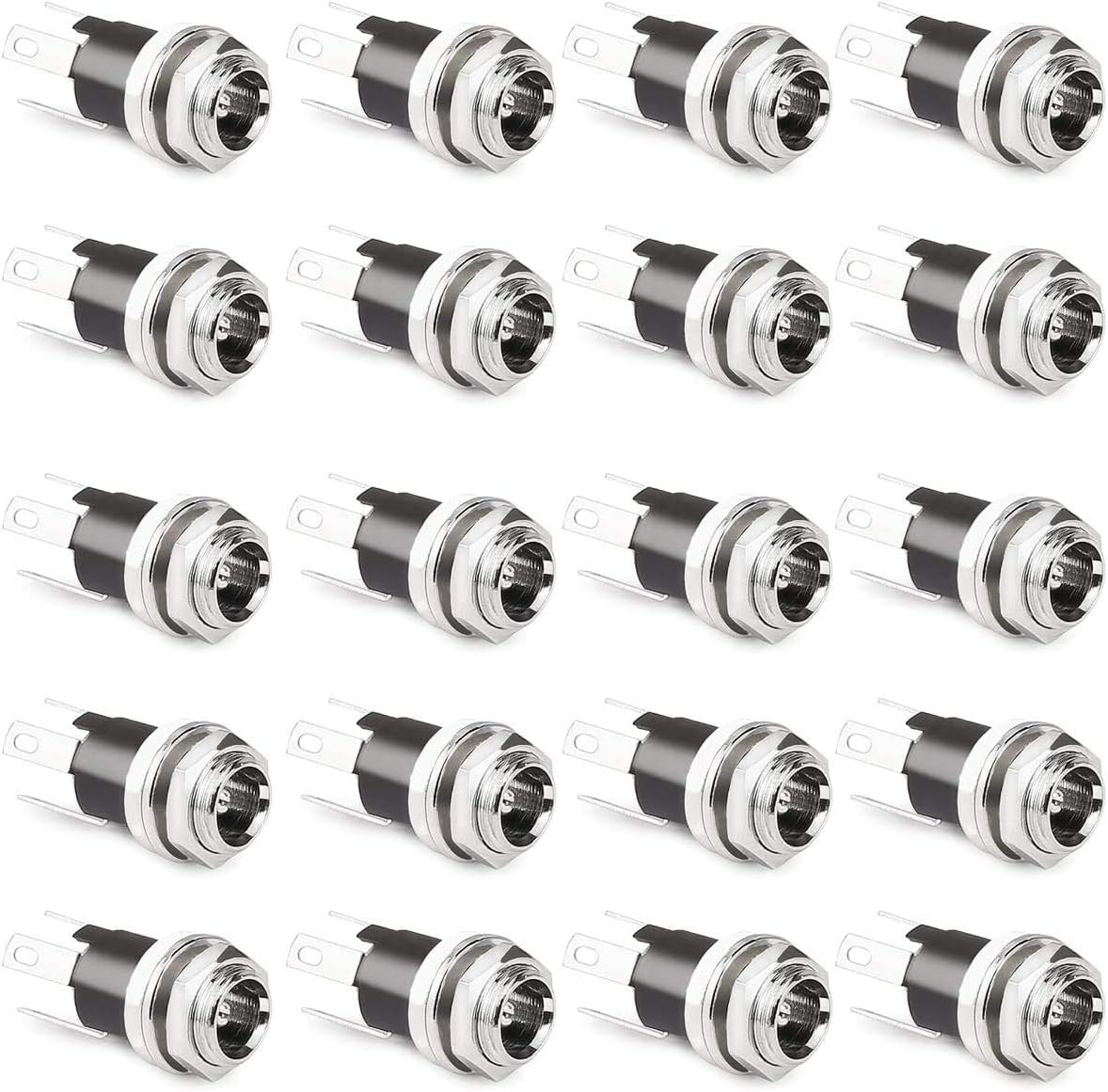 Detalle de CLDIY 2.5 mm DC Power Jack – Panelmontage, 20 Stück, 3-Klemmen, 8 mm Gewindebohrung