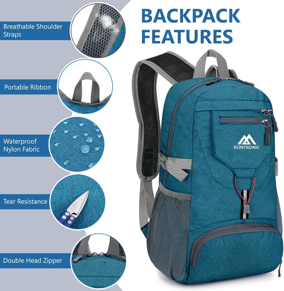 Detalle de Flintronic Sac à Dos Pliable Ultraléger 20L — Sac de Randonnée Imperméable Ultra Compact