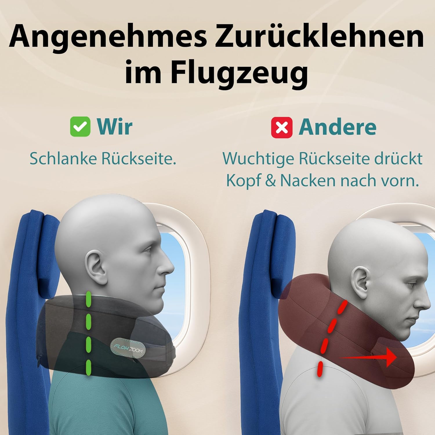 Detalle 2 de FLOWZOOM Dream Pro Nackenkissen mit extra Seitenstütze (Memoryschaum) – Schwarz