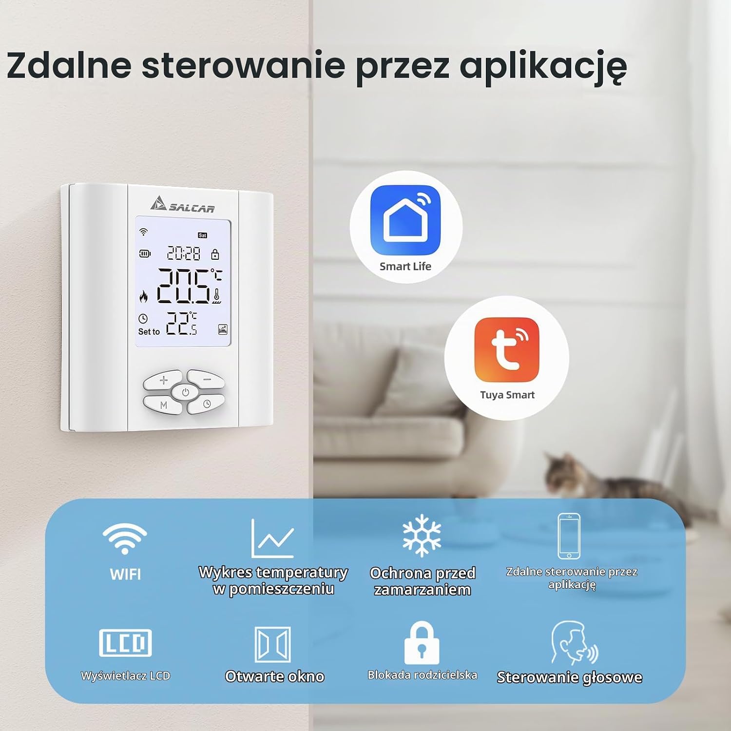 Detalle 2 de SALCAR termostat WiFi do kotła i wodnego ogrzewania podłogowego, Tuya