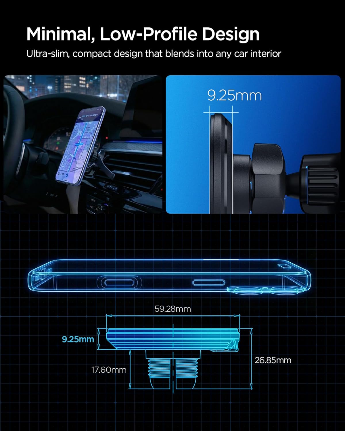 Thumbnail 5 de Spigen Essential MagFit Qi2 15W chargeur MagSafe pour voiture avec câble USB‑C de 1,5 m et fixation sur grille