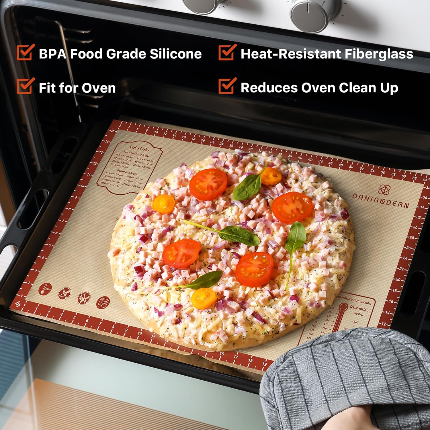 Thumbnail 2 de 26x16 Inch Silicone Baking Mat with Measurements 🍽