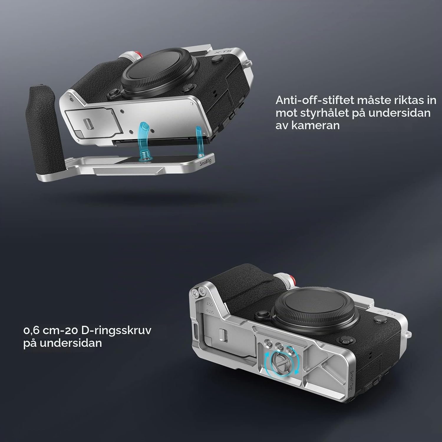 Detalle 2 de SMALLRIG 4136 L-grepp för Fujifilm X-T5 med Arca-platta och silikonhandtag