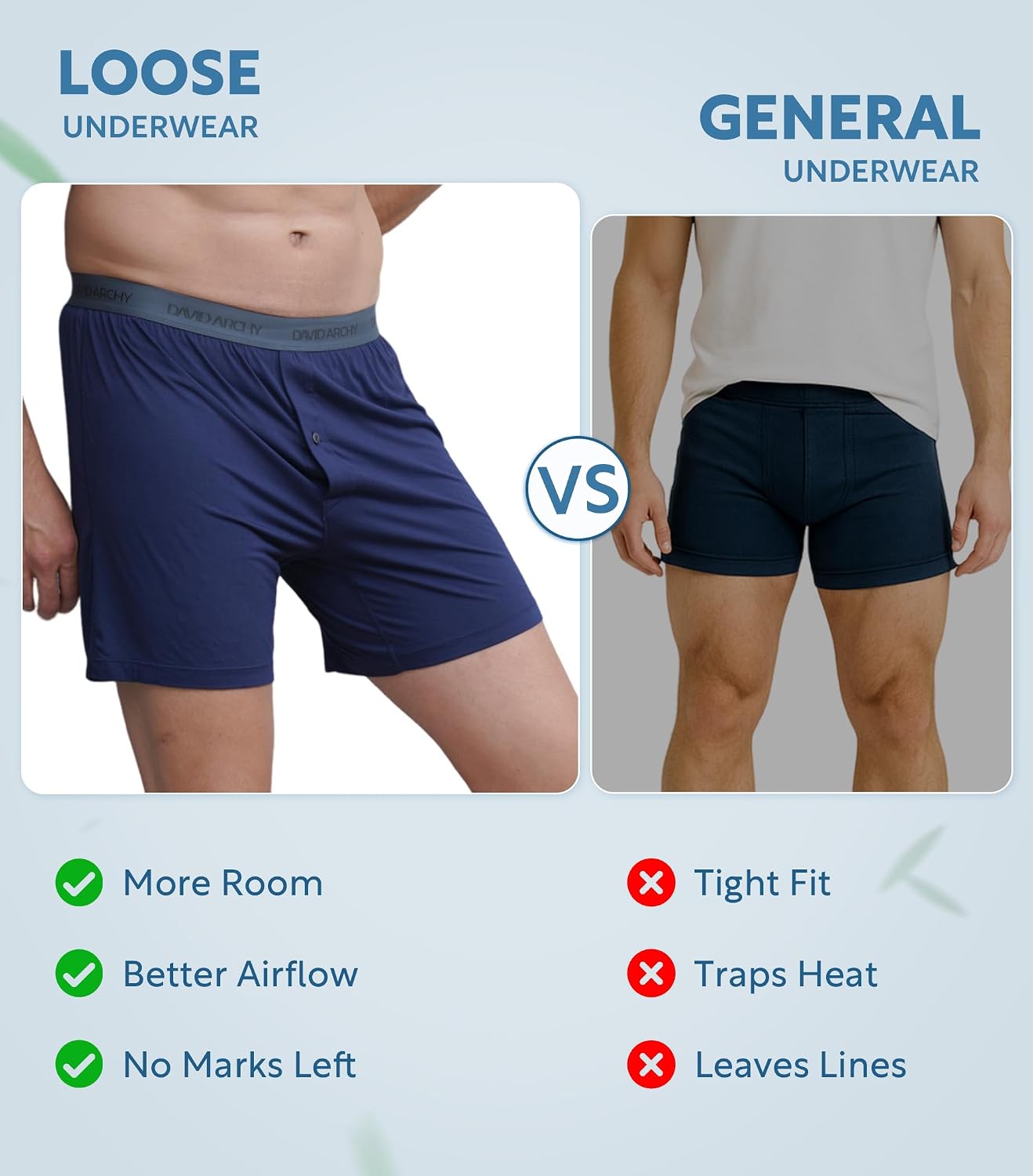 Detalle 1 de DAVID ARCHY Men's Bamboo Rayon Boxers, Relaxed Fit, Button Fly