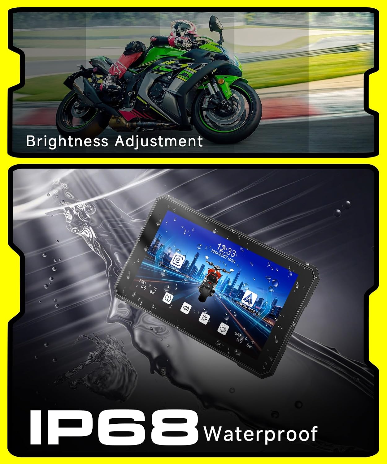 Detalle 2 de Rimoody Wireless Carplay Display per Motociclo 5'' — Schermo Touchscreen IP68, CarPlay e Android Auto Wireless
