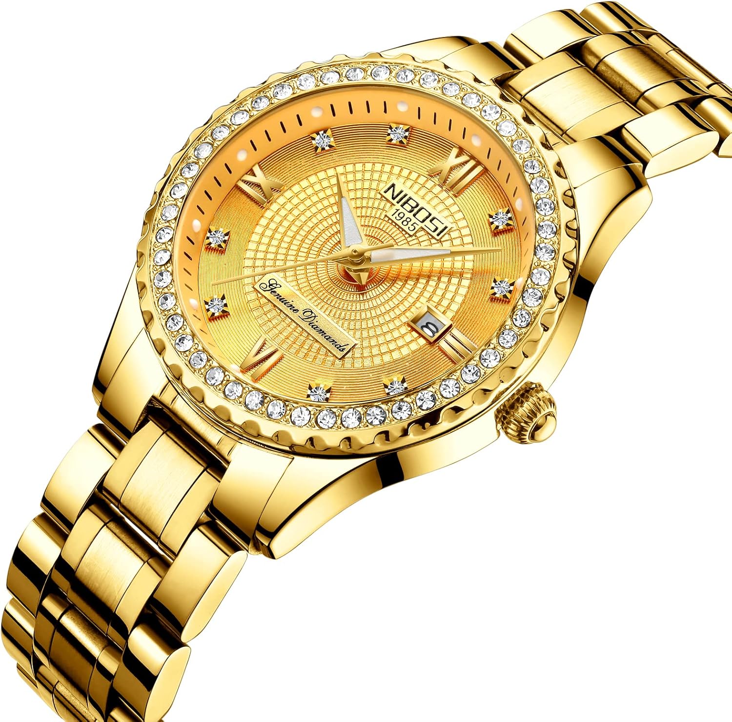 Thumbnail 1 de NIBOSI Damen-Armbanduhr mit Quarzwerk, Mineralglas und roségoldfarbenem Diamant-Zifferblatt