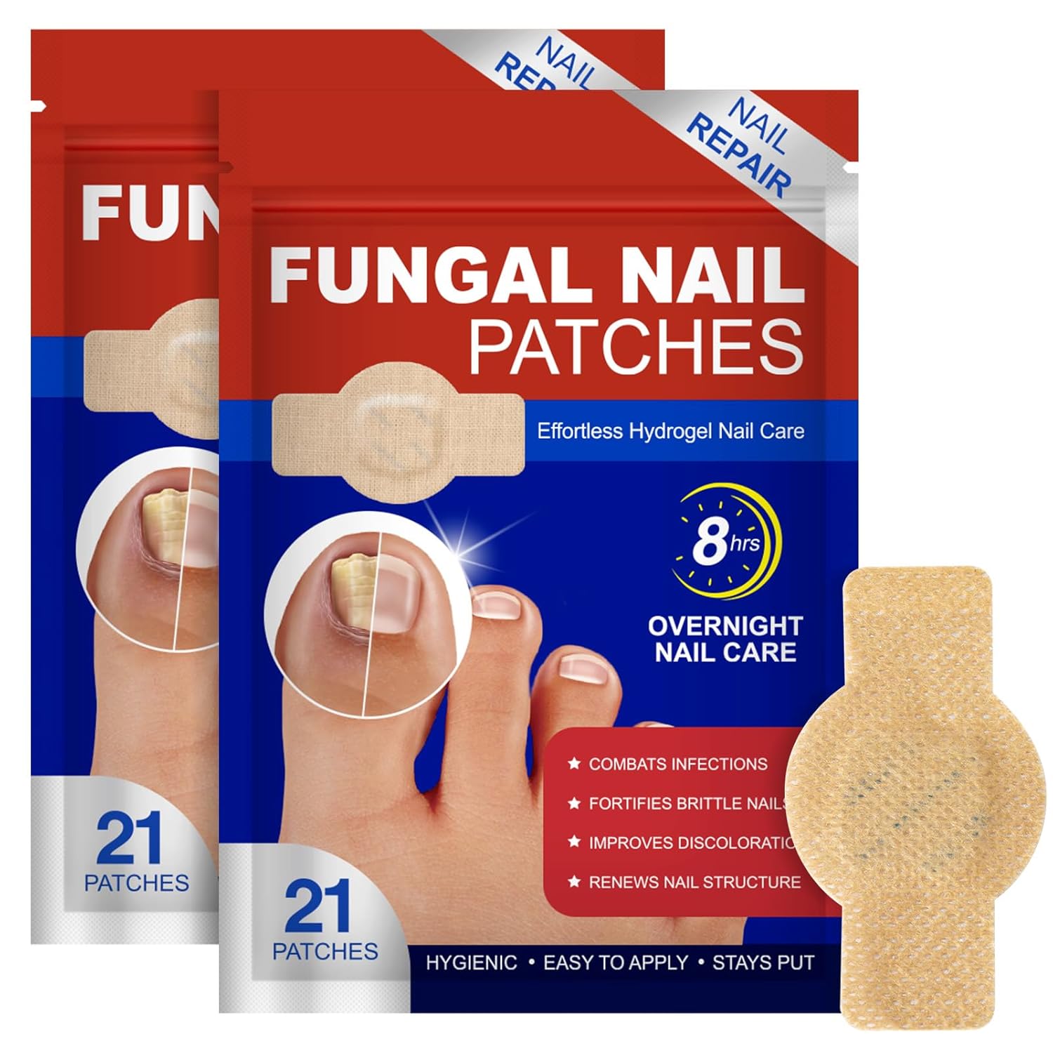 Nail Patches for Toenail Repair (42PCS) — Overnight 8-Hour Support for Damaged, Thick, or Yellow Toenails