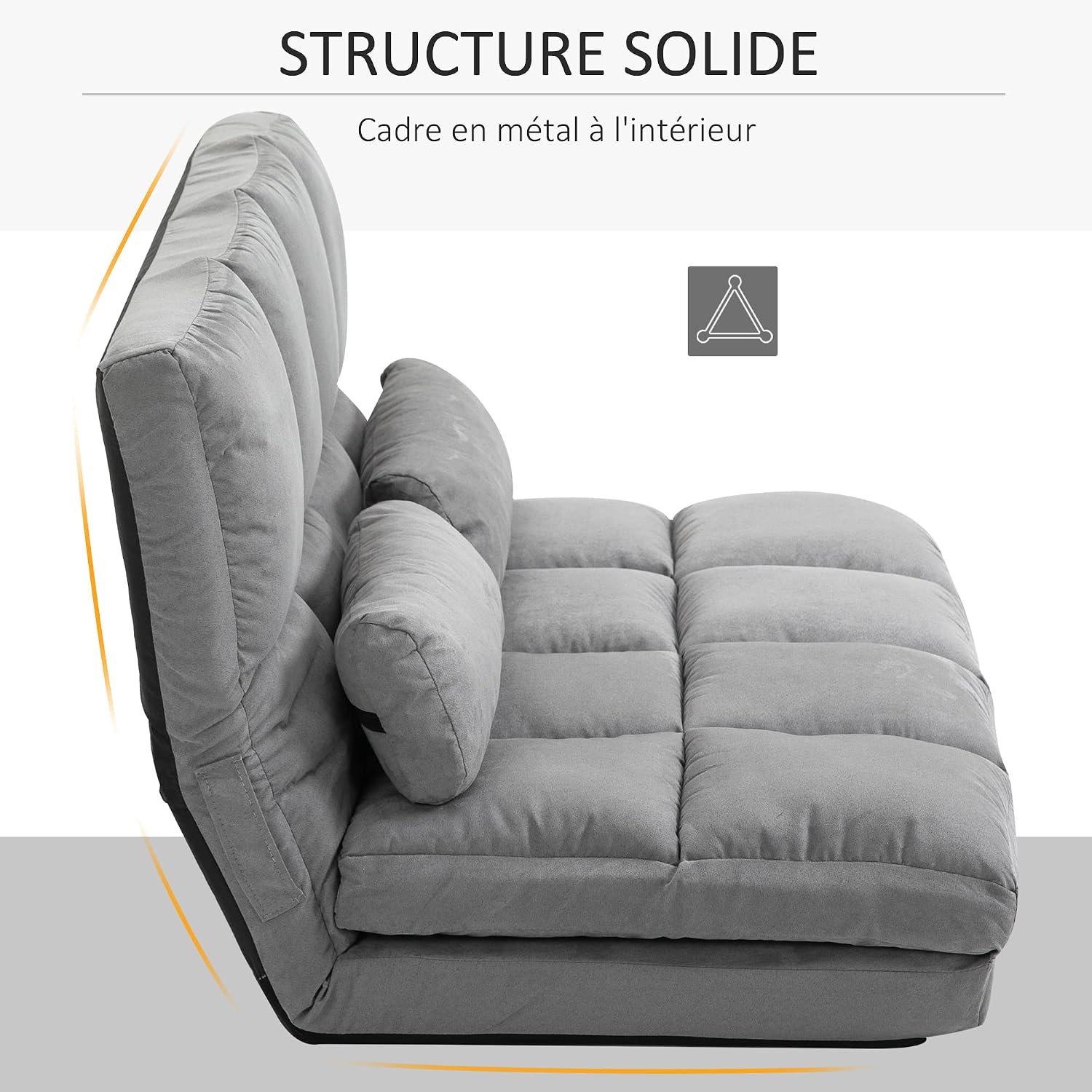 Thumbnail 6 de HOMCOM chauffeuse pliant convertible à dossier réglable jusqu’à 180° avec 2 coussins – Gris