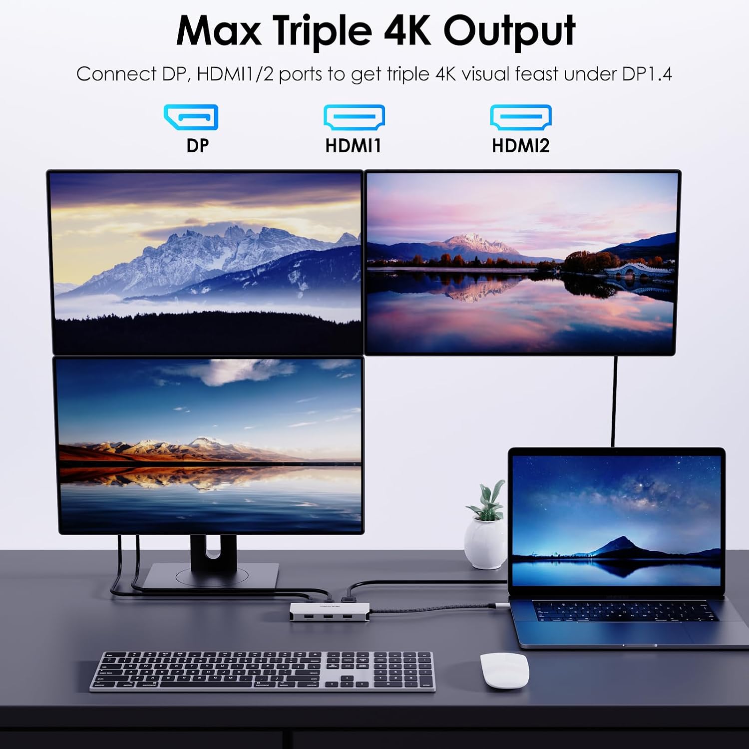 Detalle de WAVLINK Docking station USB-C Quad Monitor con doppia HDMI, DisplayPort e VGA per PC Windows