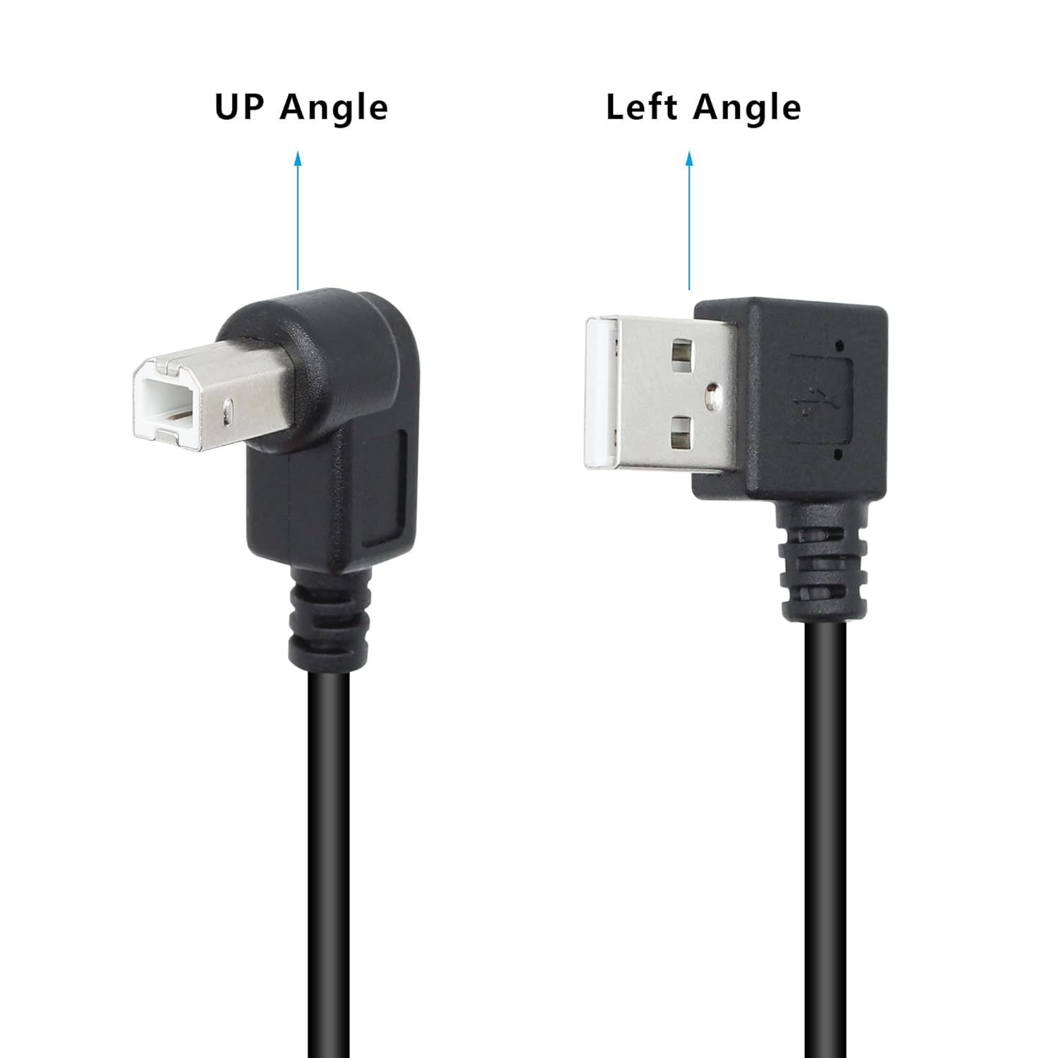 Detalle 2 de Xilaghy 90 Degree Short USB Printer Cable 25cm (2-Pack) — Right-Angle USB 2.0 A Male to B Male for Printers, Scanners, and Peripherals