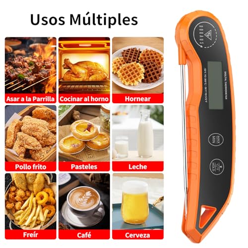 Detalle de DOQAUS Termómetro de Cocina con Pantalla Retroiluminada (Naranja)
