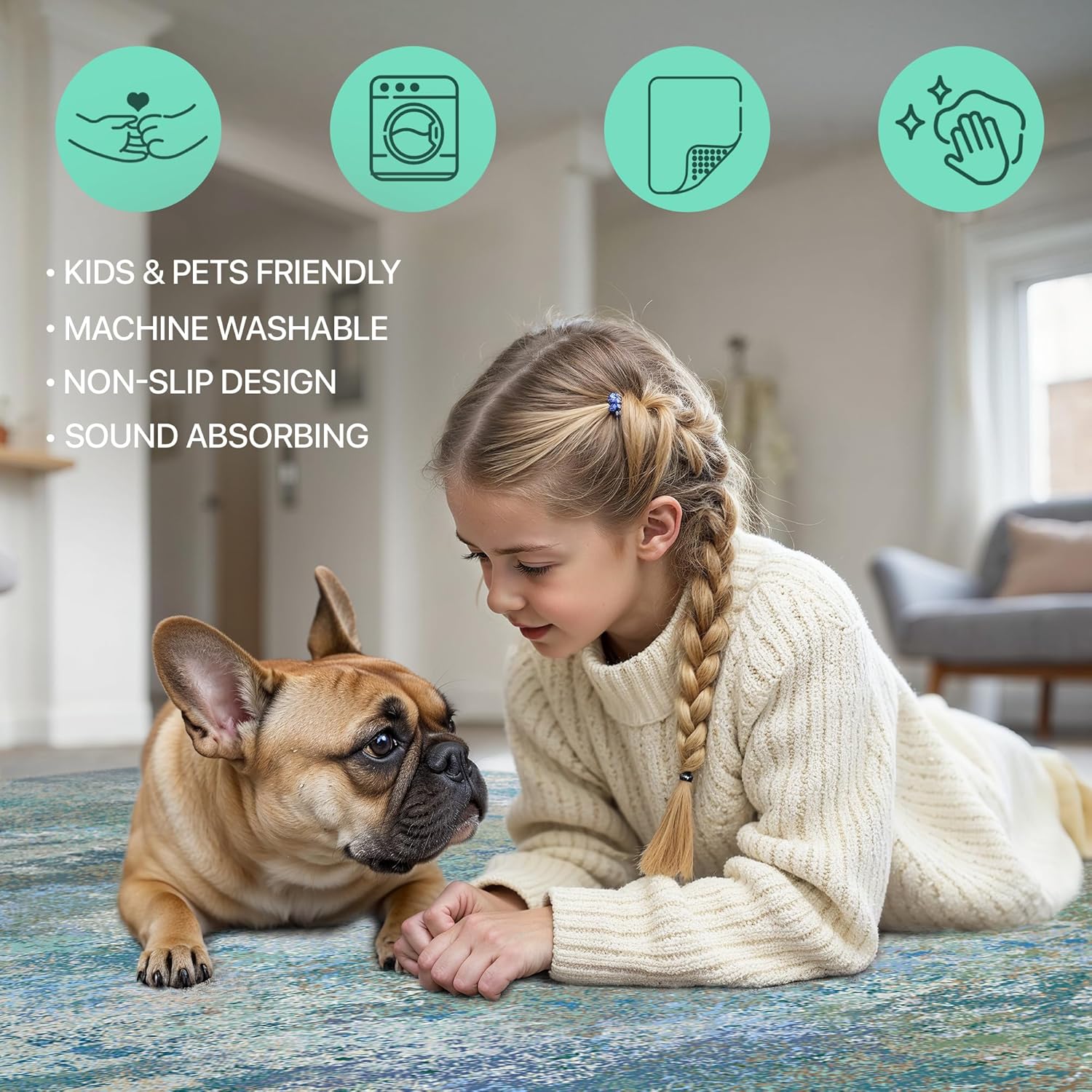 Thumbnail 5 de GENIMO Washable Rugs 8x10: Modern, Lightweight, Non-Slip Blue-Green Area Rug