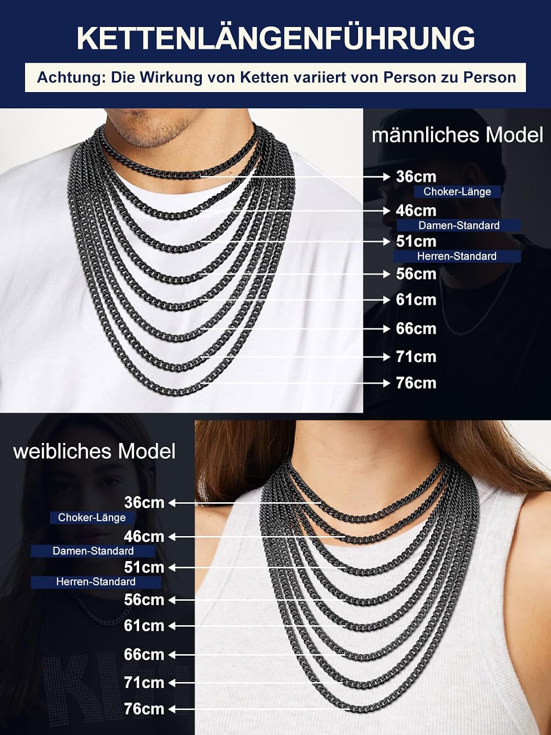 Detalle de Suplight Herren Panzerkette Cuban Link 3/6/9mm – 316L Edelstahl, 36–76 cm, Silber/Gold/Schwarz