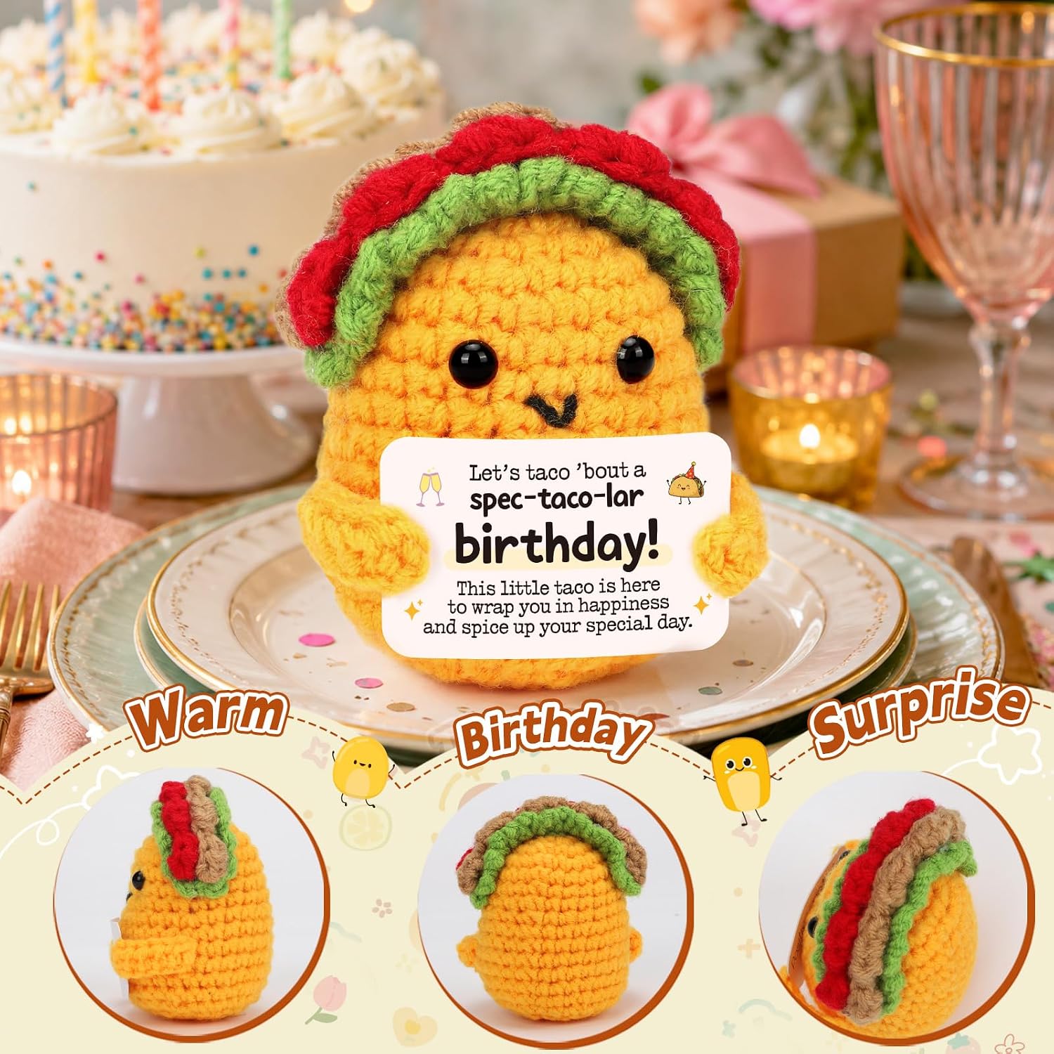 Thumbnail 6 de LuoHere Crochet Taco Birthday Gift, Handmade Wool Yarn Figure with Funny Message