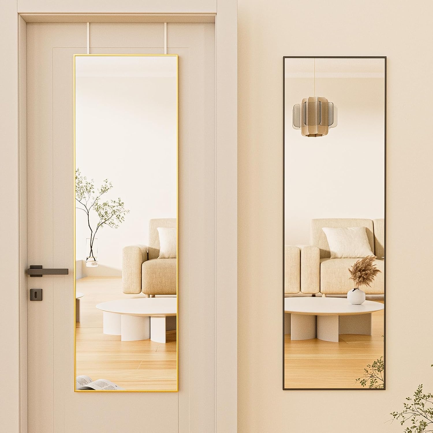Detalle 2 de BEAUTYPEAK Full-Length Mirror, 16" x 50", Black Aluminium Frame