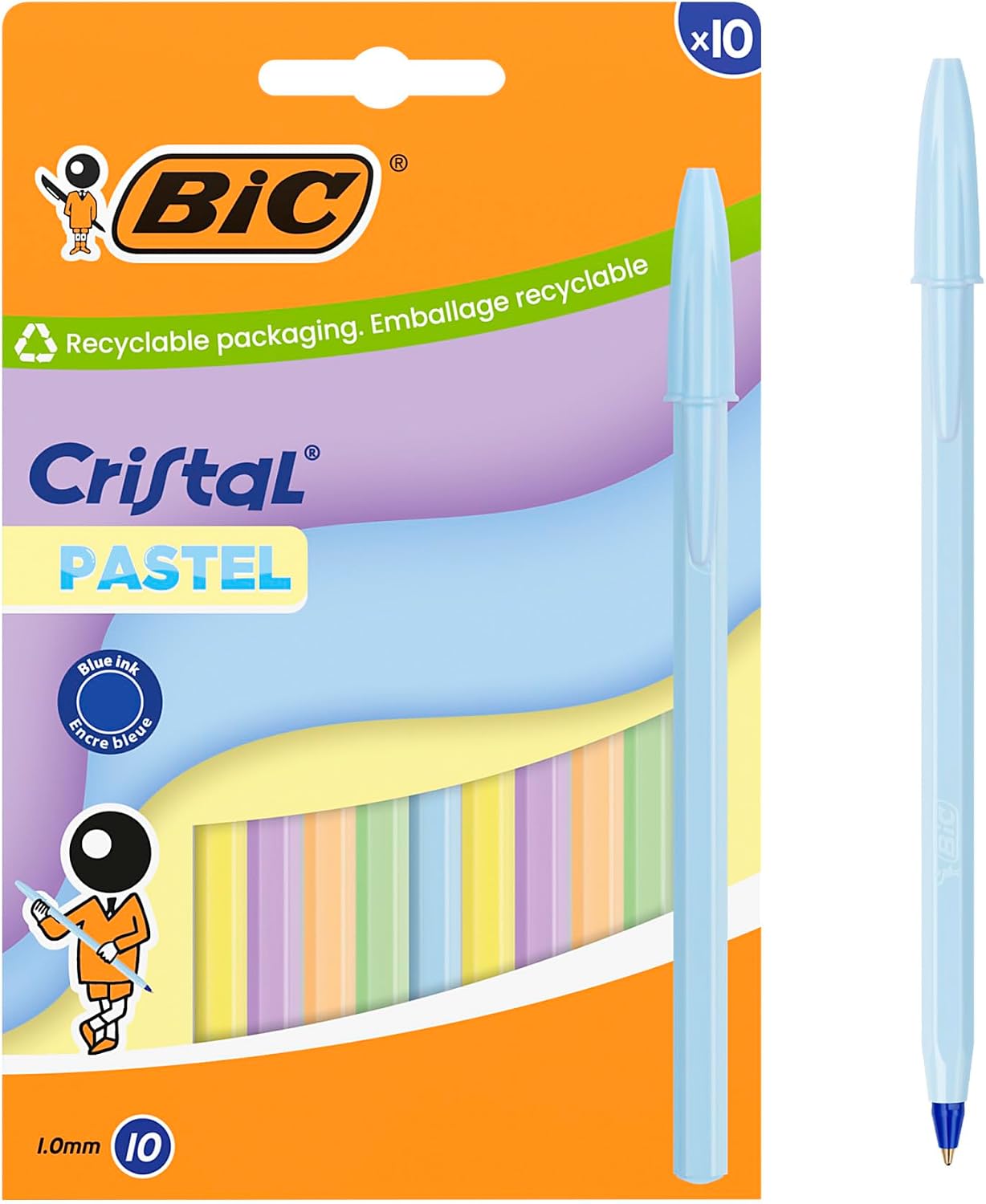 Detalle de BIC Cristal 303183 balpennen, medium punt van 1 mm, blauwe inkt en pastelkleuren
