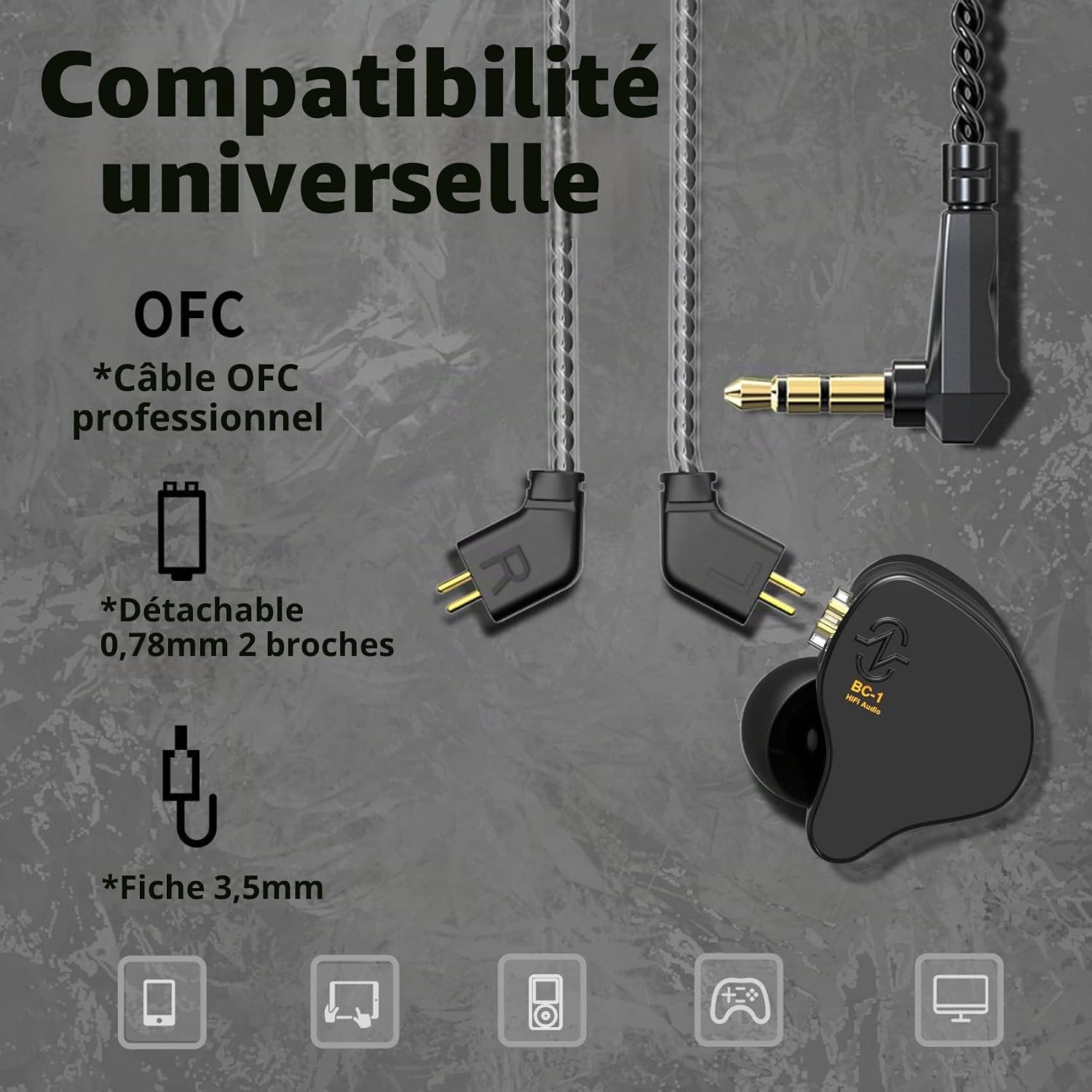 Detalle 2 de Yinyoo CCZ Melody BC01 hybride in-ear hoofdtelefoon met USB-C, 1BA + 1DD en microfoon