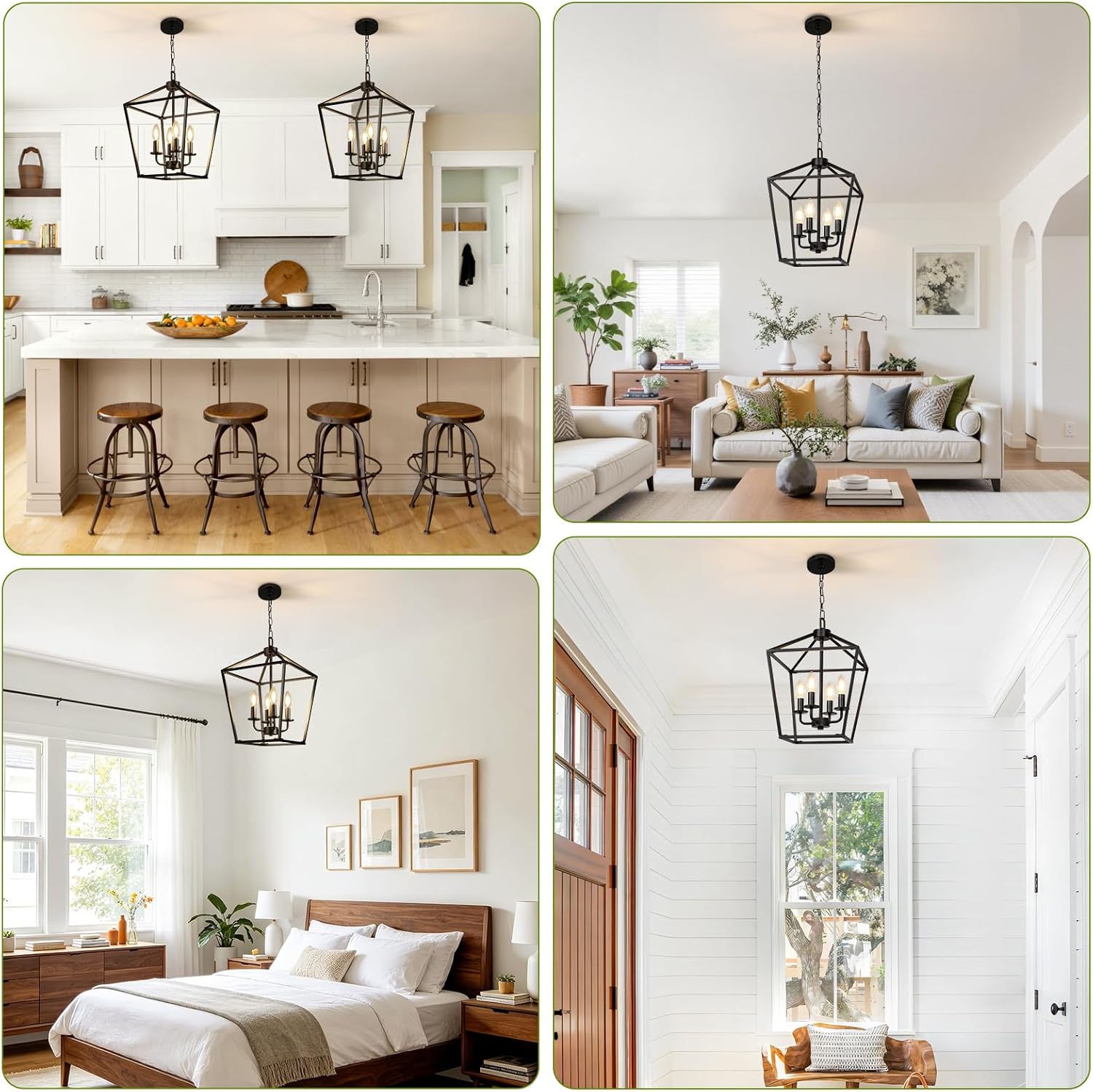 Thumbnail 6 de SANGFOR Chandelier, 4-Light Black Metal Farmhouse Ceiling Fixture