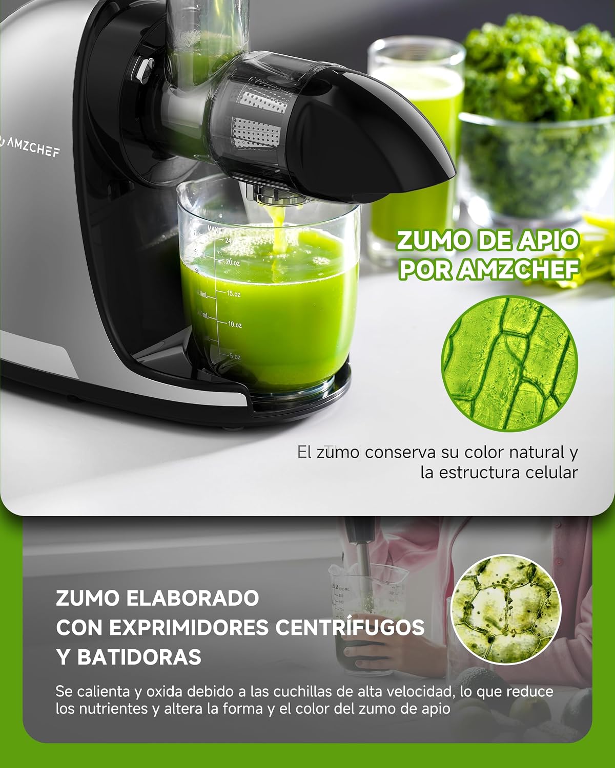 Thumbnail 4 de AMZCHEF Licuadora prensado en frío 110 rpm