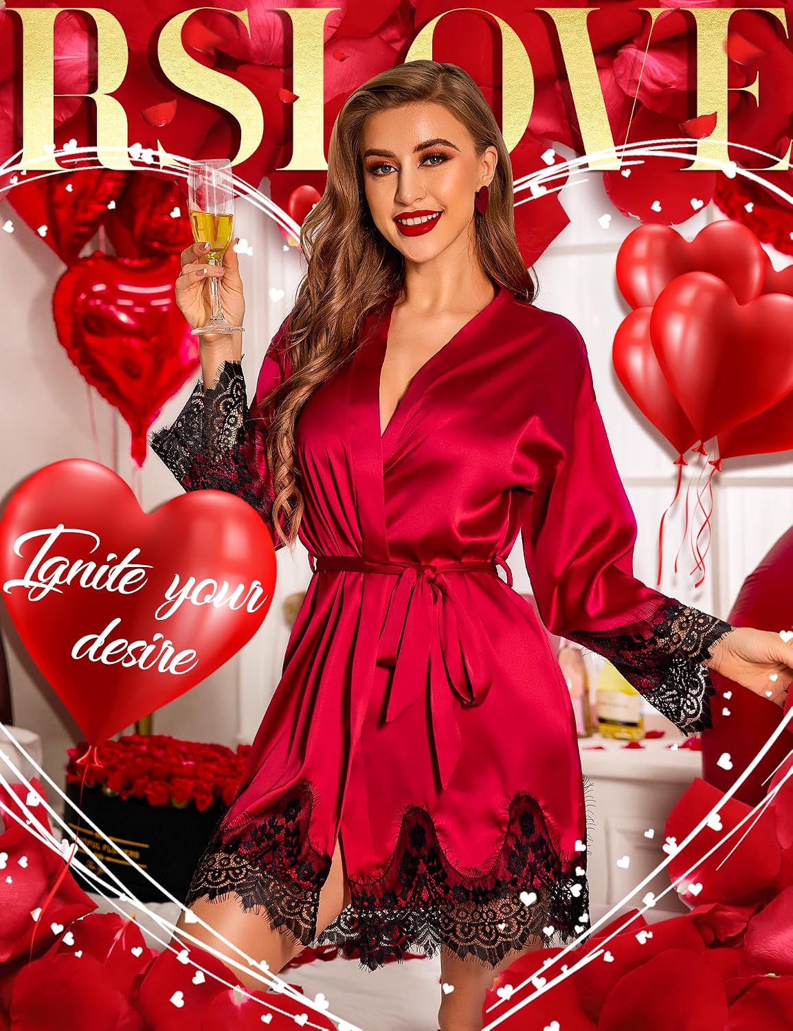 Detalle 2 de RSLOVE Robe Chemise de Nuit en Dentelle Satin
