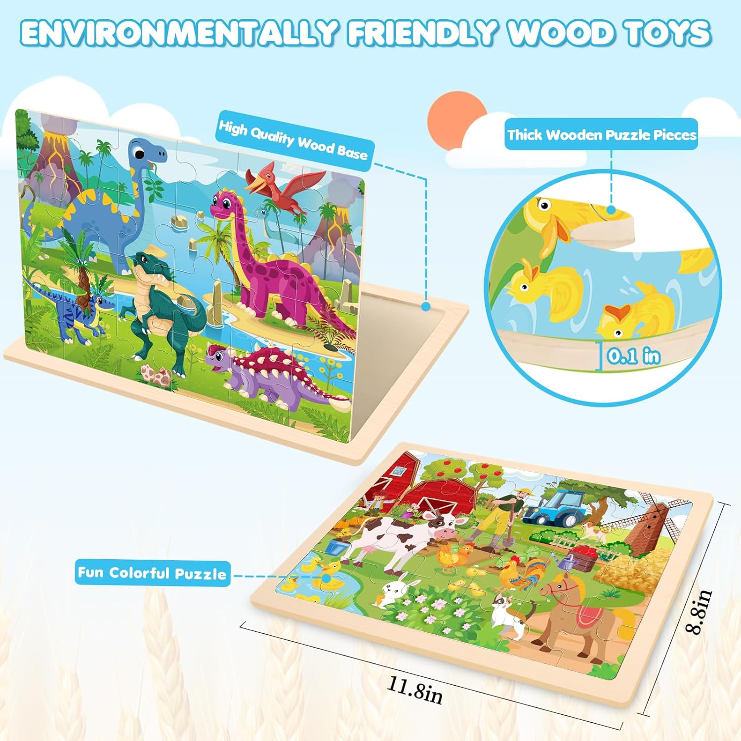 Detalle de Wooden Animals Jigsaw Puzzles for Kids (Ages 3-6), 4 Packs with 24 Pieces Each