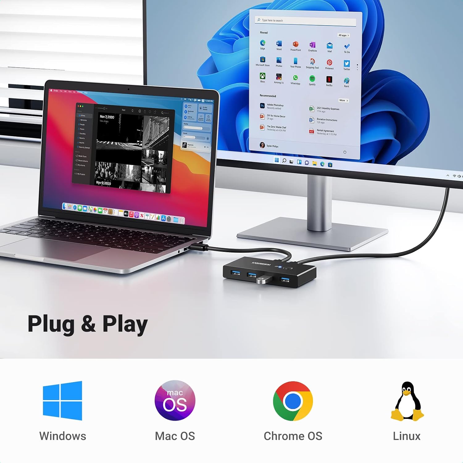 Detalle 2 de UGREEN USB Switch 2 PC 2 In 4 Out