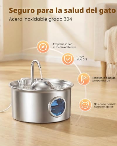 Detalle de Fuente para Gatos Acero Inoxidable 2,6 L de DCTROD con Filtración de Cuatro Capas