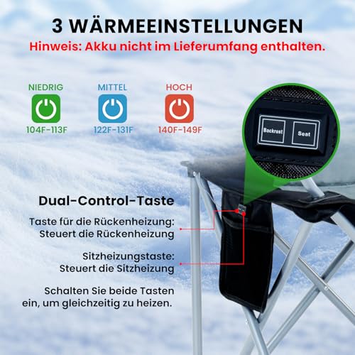 Thumbnail 4 de Meulbaty XXL Faltbarer Campingstuhl mit USB-Heizung, gepolstert – 182 kg Belastbarkeit
