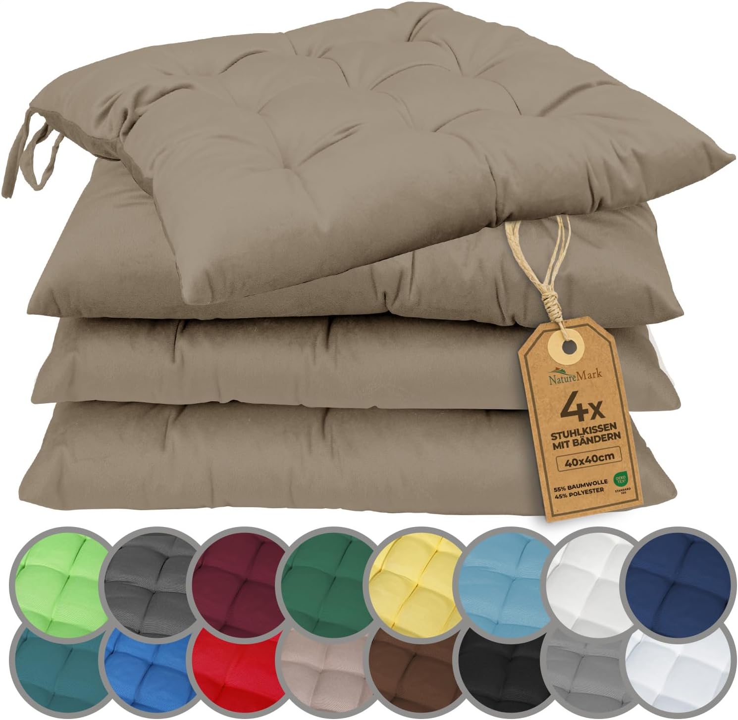 Thumbnail 6 de NatureMark 4er Set Stuhlkissen 40x40 cm – Gefüllte Sitzkissen für Indoor & Outdoor in Silber Grau