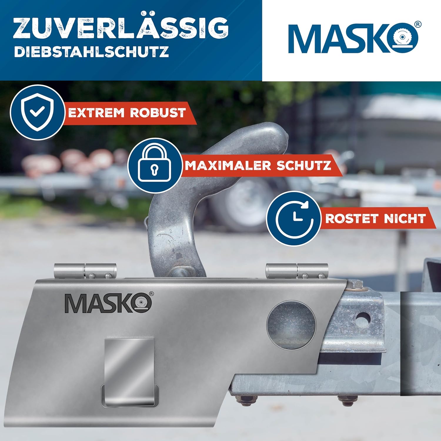 Thumbnail 6 de MASKO Anhängerschloss mit Scharniersystem – Diebstahlschutz für angekoppelte & abgekoppelte Anhänger, Silber