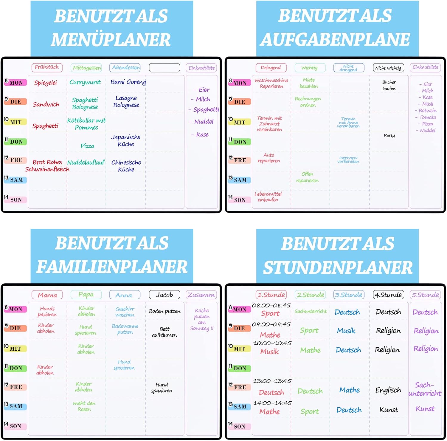 Thumbnail 6 de POPRUN Magnetisches Whiteboard-Set fürs Küche: Wochen-, Monats- und Mahlzeitplaner (3er Set) 42x28 cm