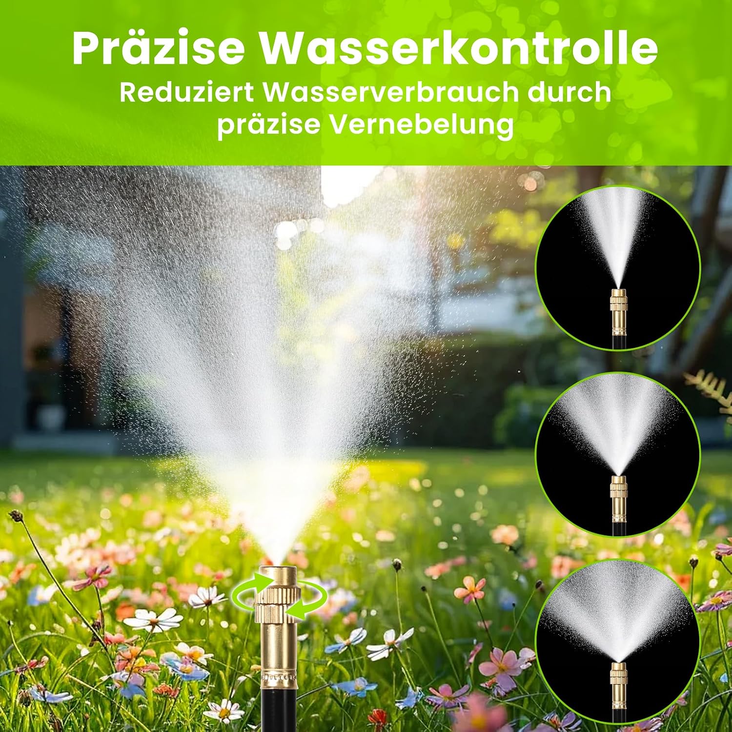 Detalle de YONHESHI Bewässerungssystem 360° Rundum-Bewässerung – 10 m Schlauch, Messingdüse, wassersparend