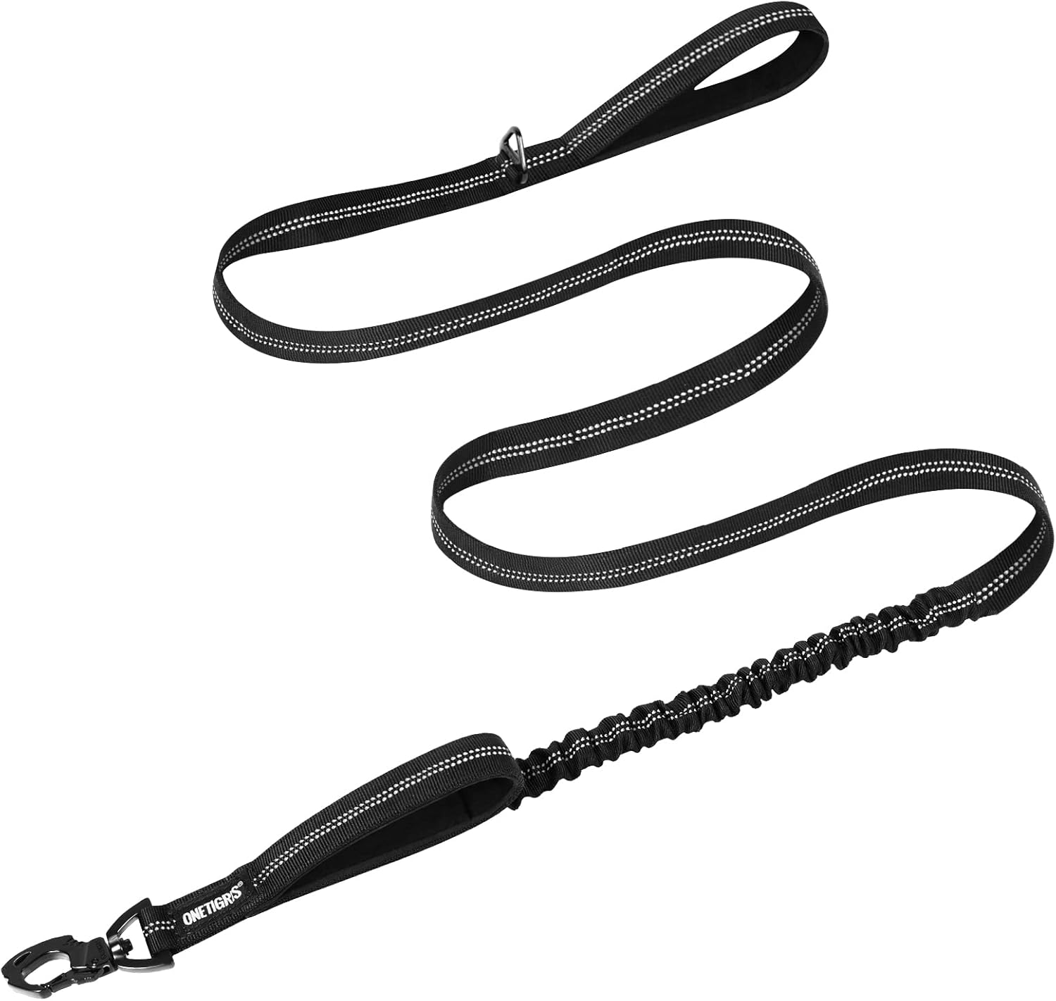 OneTigris Laisse pour chien 152–188 cm – design Bungee Jumping, clip en métal taillé tigre et deux rembourrages, nylon réfléchissant