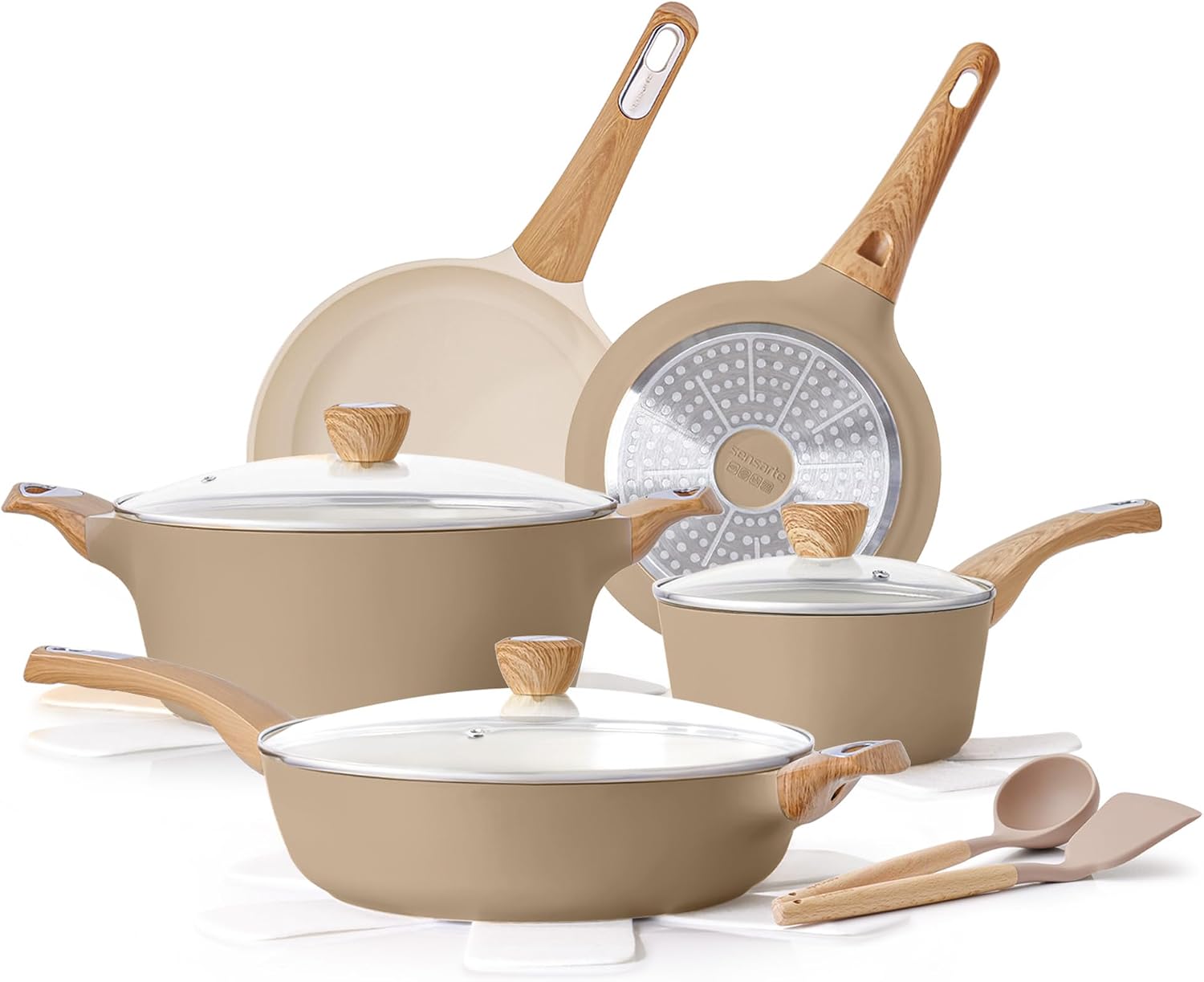 Detalle de SENSARTE Ceramic Pots & Pans 14-Piece Nonstick Cookware Set