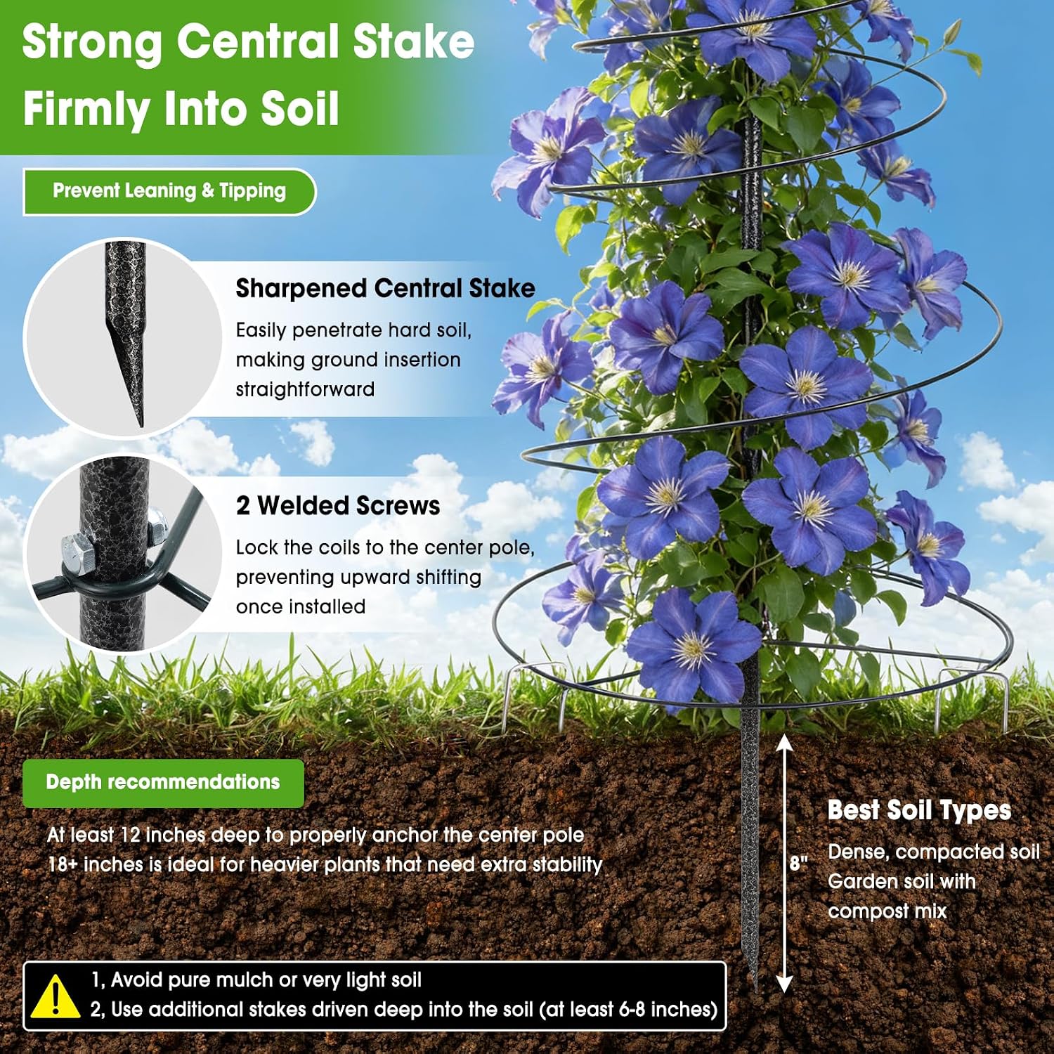 Detalle de DEROFIT 16zhiwuPTZJ-HZ-3jie-2P Metal Garden Trellis, 45-Inch, 2-Pack