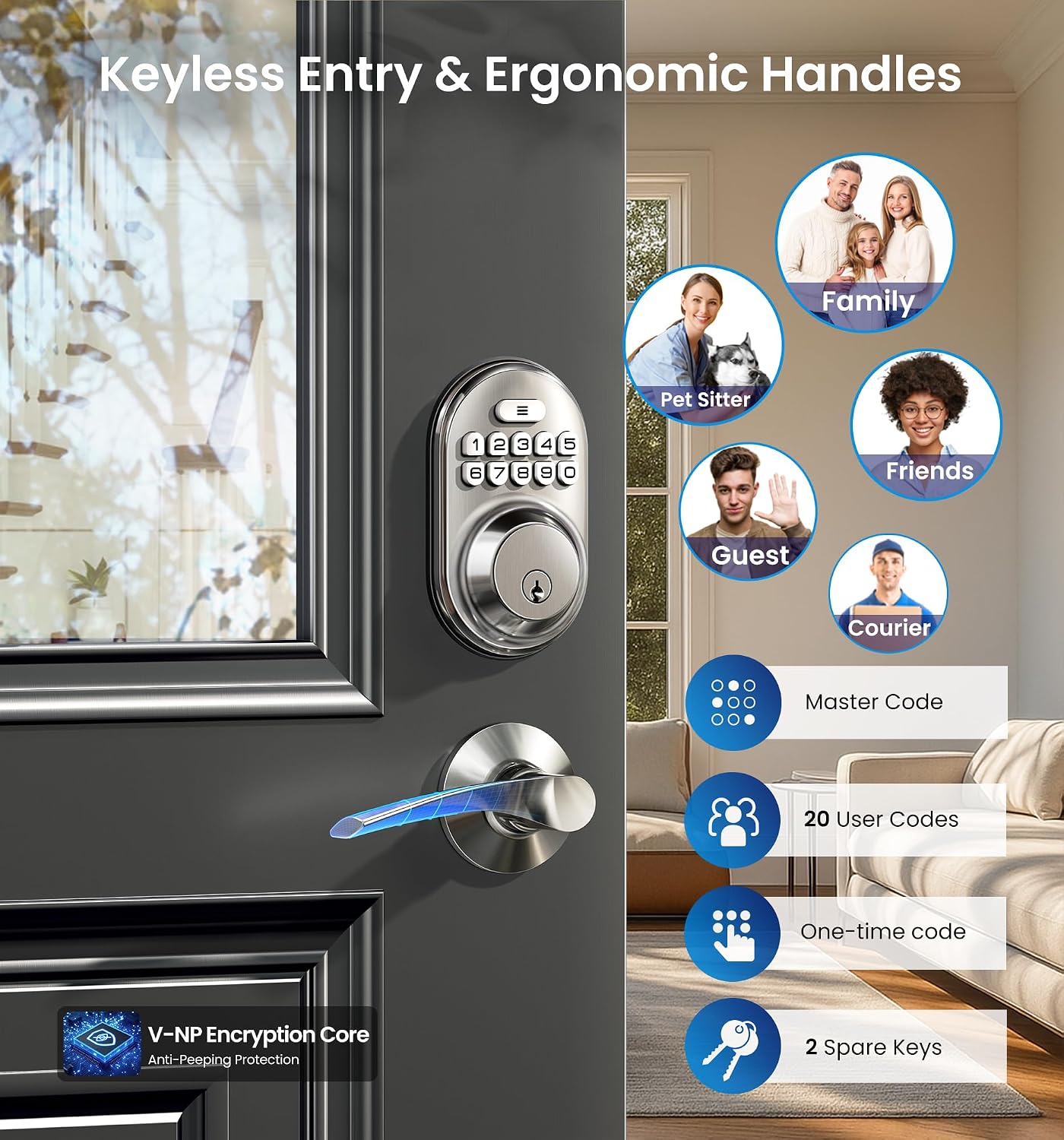 Detalle de Veise Keyless Entry Door Lock, Satin Nickel