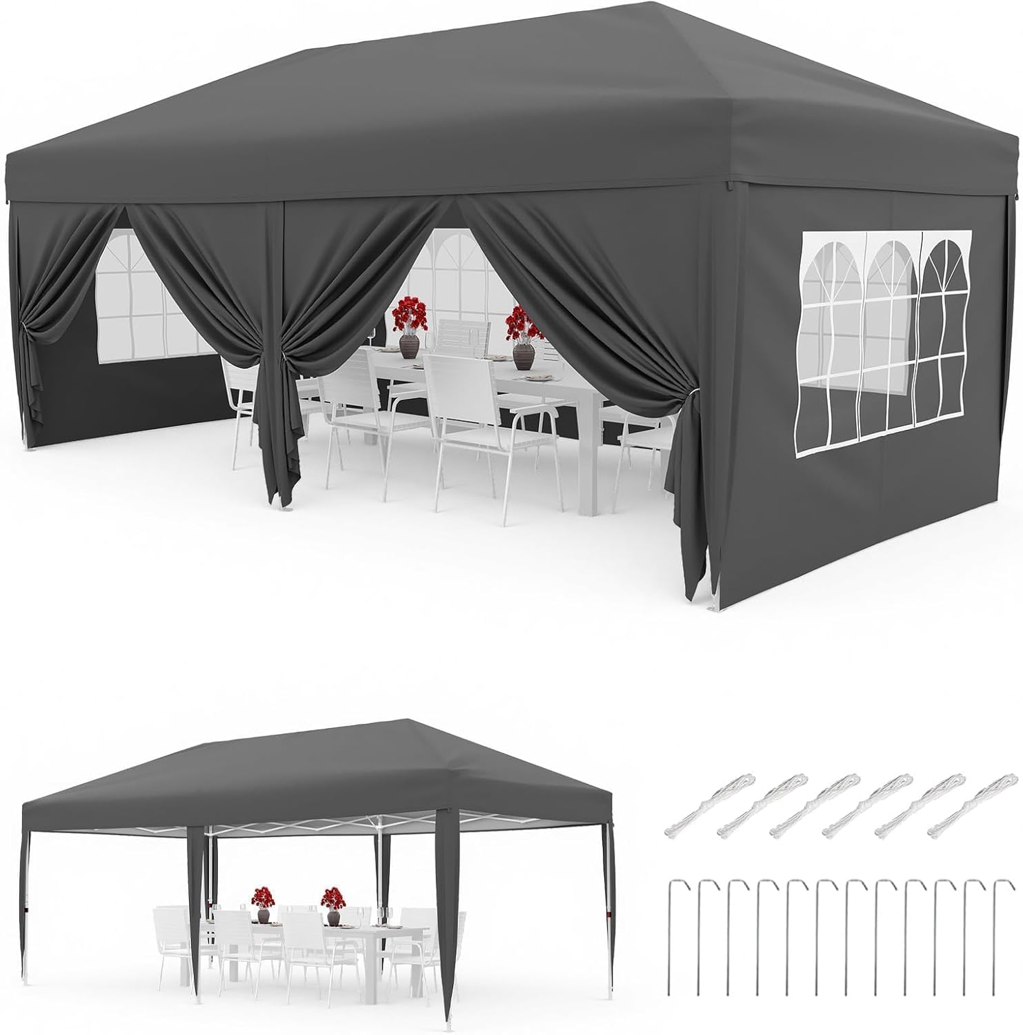 Wasserdichter Pop Up Pavillon 3x6 m – UV-Schutz 50+, höhenverstellbar, faltbar & mit 6 Seitenwänden