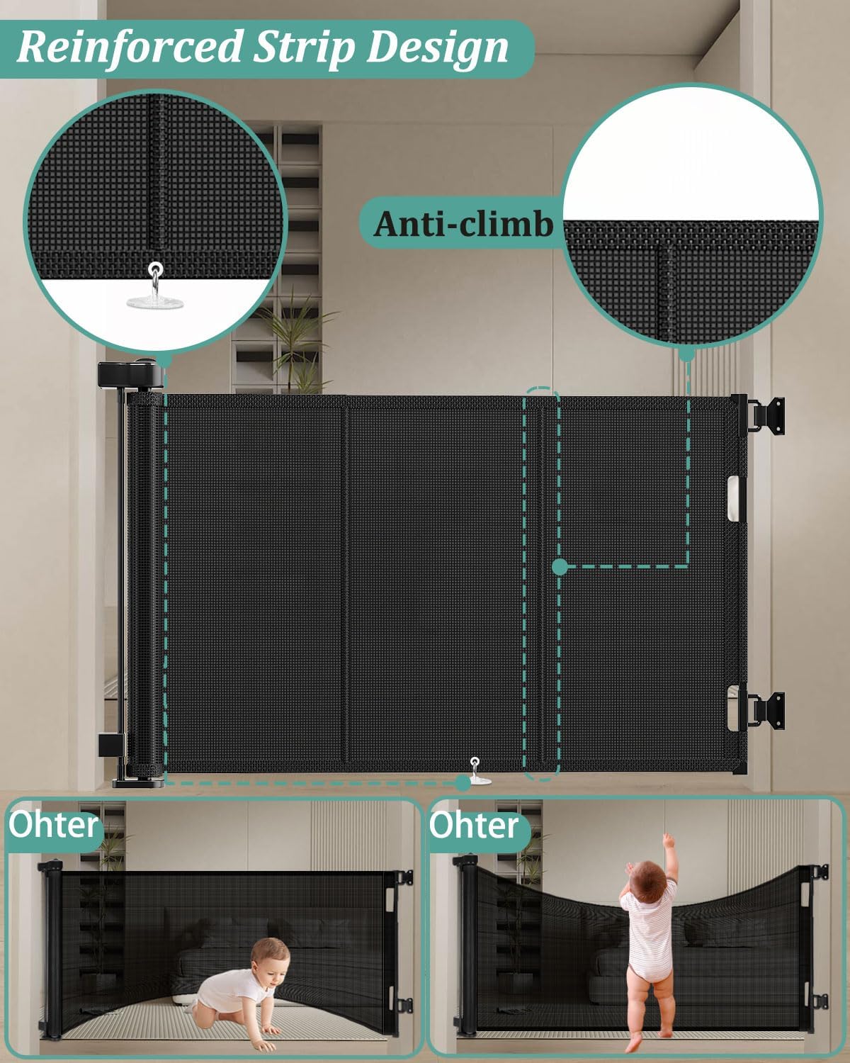 Detalle 2 de Miumoon 71in Retractable Baby Gate 34in Tall