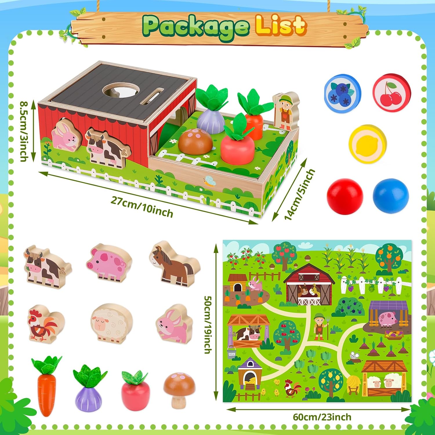 Thumbnail 5 de MuMua Montessori Wooden Toddler Farm Toys (1–3 Years) with Shape Sorting, Coin Balls & Sensory Play Mat