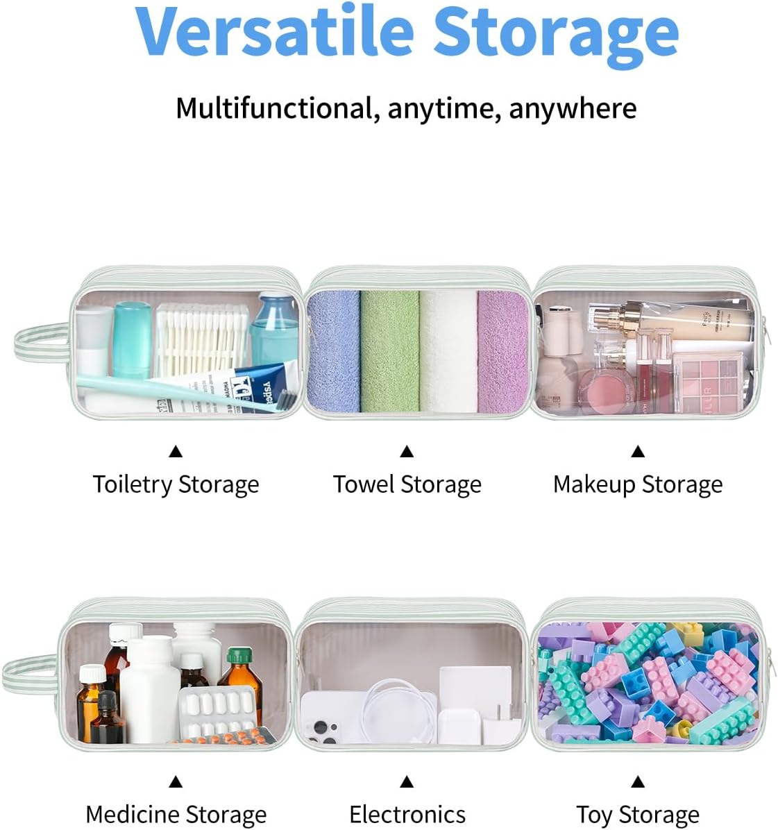 Thumbnail 5 de Narwey Clear Travel Toiletries Bag Mint Stripe