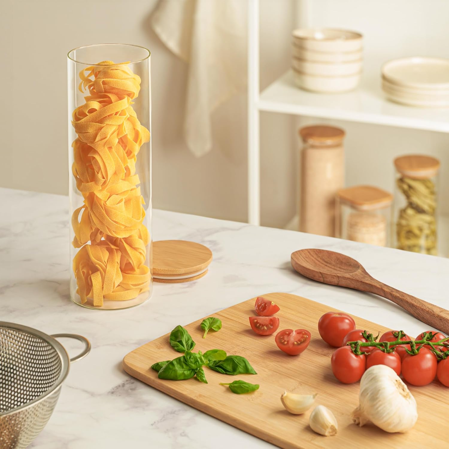 Thumbnail 6 de Praknu Vorratsdosen mit Deckel für Spaghetti 2er Set – luftdicht, 30 cm Höhe, Bambusdeckel, spülmaschinenfest